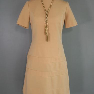 1970s, "Simple Yet Effective" - Circa 1970s - Warm Caramel - Color Blocked Mod - Day Dress by Mr Jack - Estimated size S 4/6 
