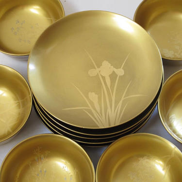 Gold Lacquerware Bowls Japanese Miso Bowls Plates Set Made in Japan  Gold Lacquer Small Bowl Small Plate Asian Kitchen Wabi Sabi Bowl Set 