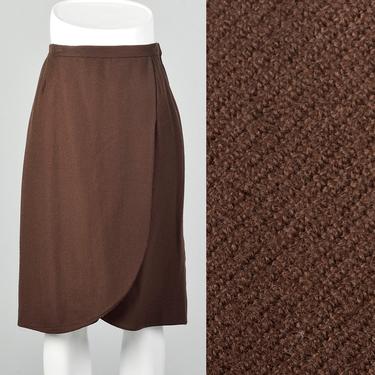 XS Valentino Boutique 1990s Petal Skirt Vintage Chocolate Brown Wool Skirt 90s Vintage Designer Skirt Wrap 