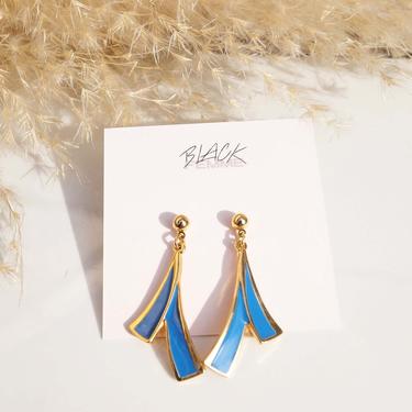 Vintage Goldtone Blue Ribbon Earrings | THE COLORS COLLECTION 