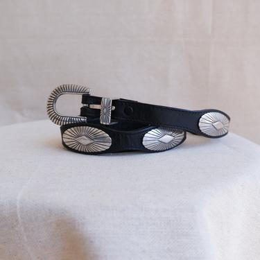 Vintage Leather Western Concho Belt/ Justin Black Thin  display picture 2