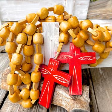 VINTAGE: 100" Chunky Wooden Beaded Cross Garland - Wall Hanging - Cottage, Farmhouse - Religion - SKU 00017579 