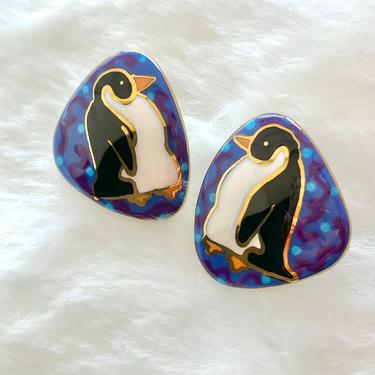 Pretty Penguin Earrings, Ceramic, Pottery, Statement, Artisan Vintage 