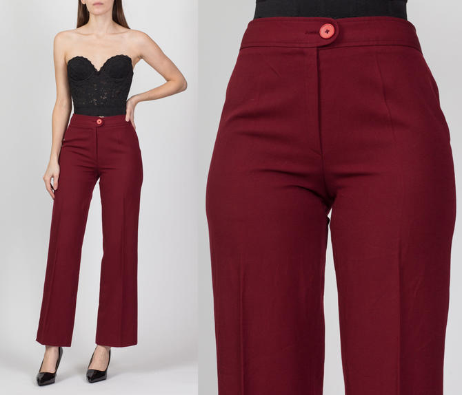 70s Wine Red Straight Leg Pants - Small, 26, Vintage, Flying Apple  Vintage