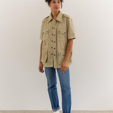 Vintage Tan Khaki Shirt | Cotton Blend Button Up Tunic Blouse | Beige Workwear | M | 