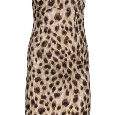 Escada - Beige & Brown Sparkly Leopard Print Strapless Sheath Dress Sz 6