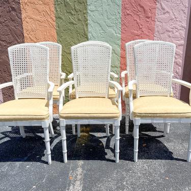 Set of Six Faux Bamboo and Cane Arm Chairs