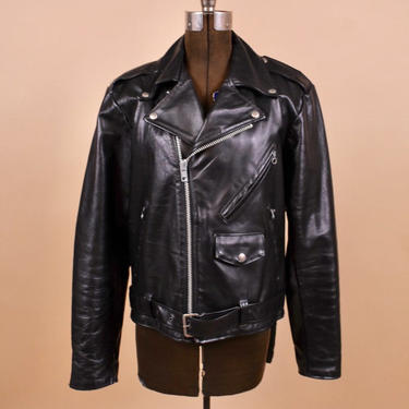 Black 80s Leather Motorcycle Jacket By Sears, L