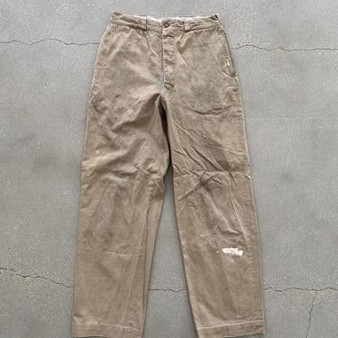Vintage 31 x 31 WWII Khaki Trousers Pants | 40s 50s military Painter chinos | 1950s korean war army pant trouser 
