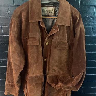 Vintage Chevignon Suede Leather Mens Sportsman Coat Made in Paris France Western Style 