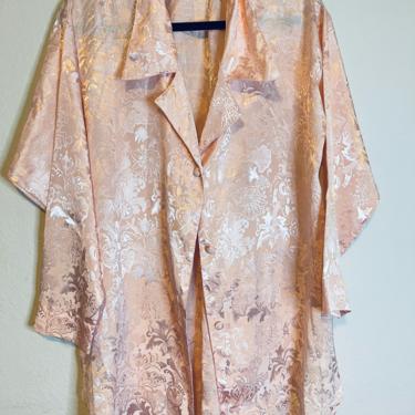 2) vintage pink jacquard long sleeve satin texture button down kimono style sleepwear Victoria’s Secret 