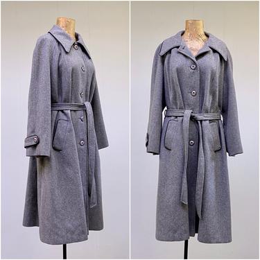 Vintage 1970s Trench Women's Coat, 70s Gray Wool Blend A Line Coat, Medium to Large up to 48&quot; Bust 