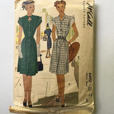40's McCall 6492, 1946 Dress Size 14, Bust 32, Misses' Dress 