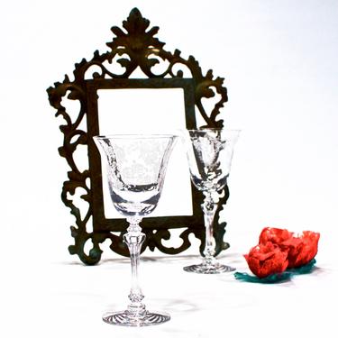 VINTAGE: 1940's - 2pc Tiffin Franciscan Cherokee Rose 6" Wine Glasses - Crystal Glasses - Replacements - SKU 00011228 