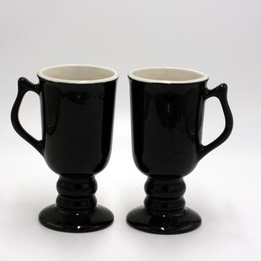 vintage Hall footed coffee cups/black coffee mugs/set of two 