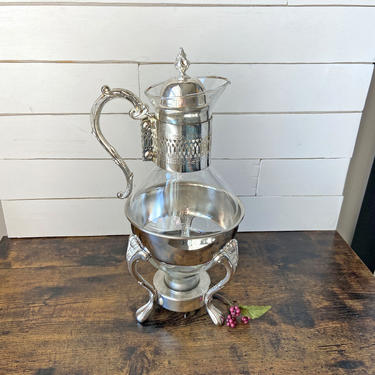 Silver Plate and Glass Coffee Carafe, Silver Plated Warming Stand