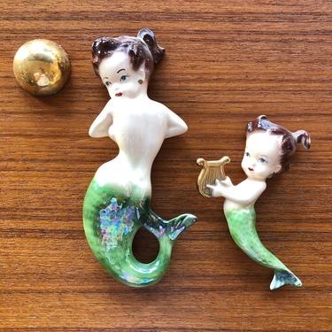 Vintage Mermaid Family with Bubbles Wall Plaques - Set of 3 pieces 