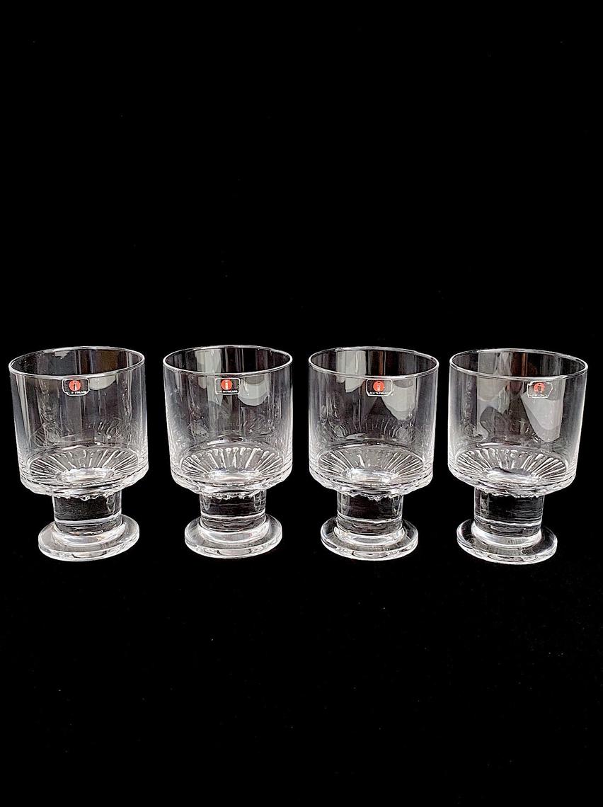 Vintage Mid Century Modern Set of 4 IITTALA Glasses 4.5" Tall MITRO