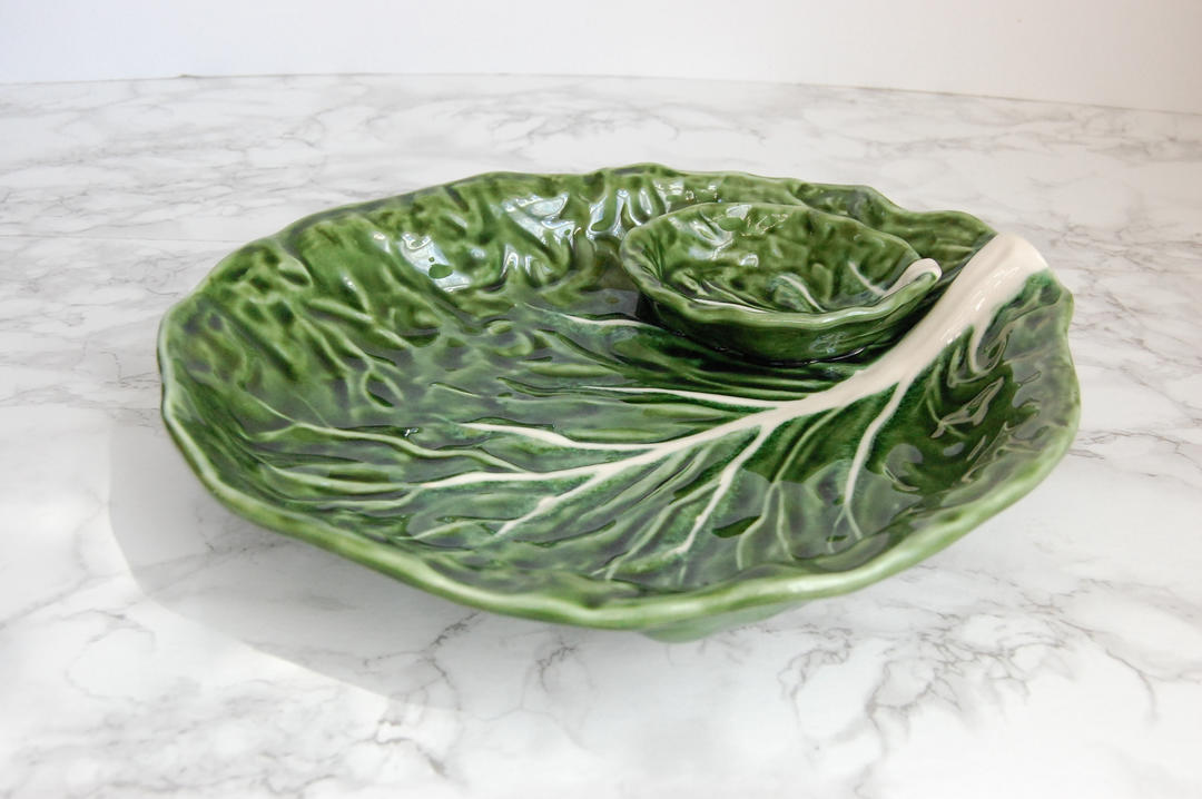 Majolica Cabbage Leaf Platter Vintage Olfaire Portugal Lettuce Cabbage Plate Leaf Plate