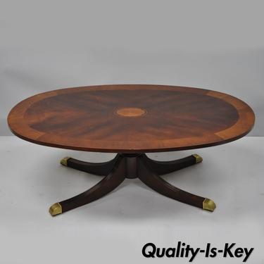 Mahogany Duncan Phyfe Oval Pedestal Base Coffee Table Pinwheel Inlay ...