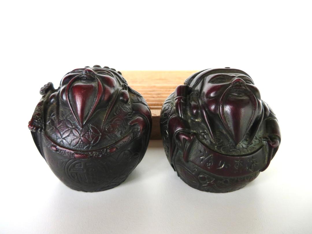 Pair Of Vintage Red Resin Chinese Decorative Sculpture Figurines, Asian