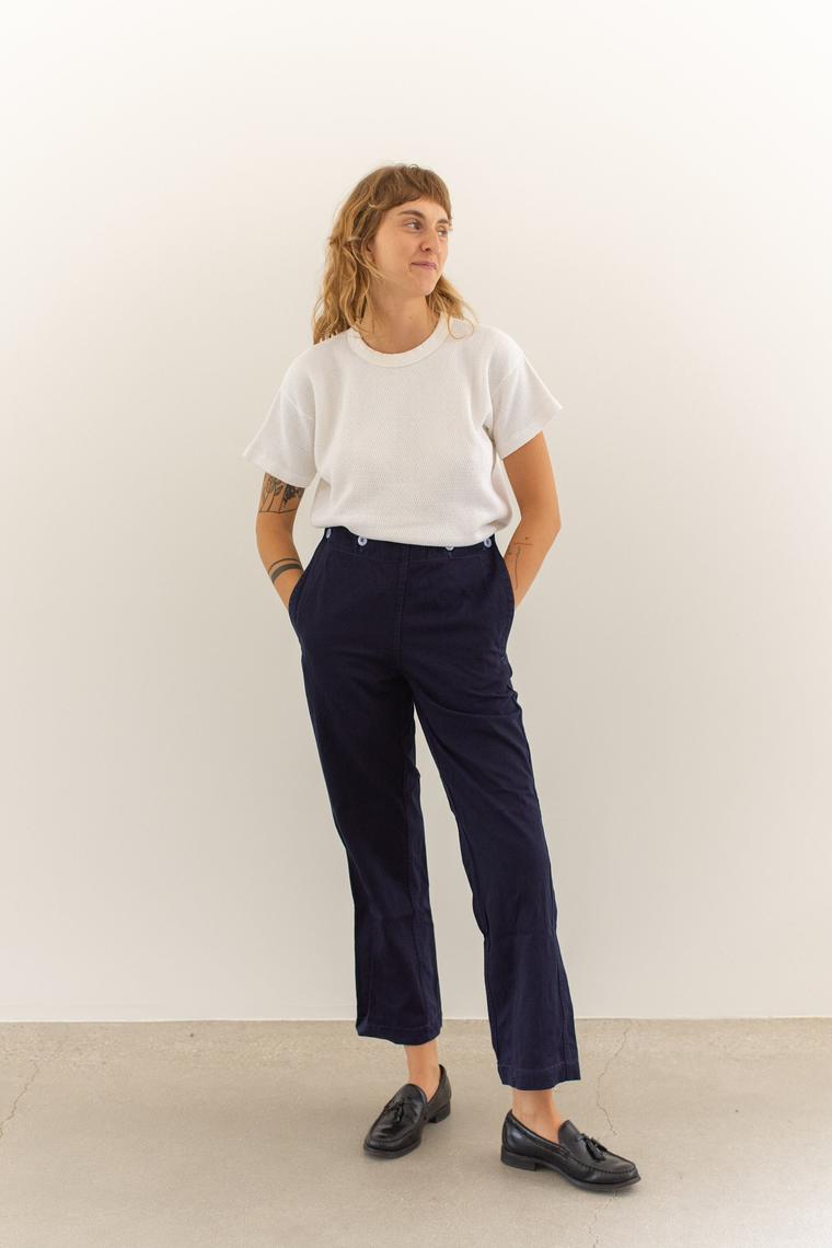 Vintage 2830 Navy Blue Broadfall Trousers Chinos Overdye High Rise
