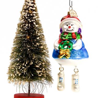 VINTAGE: Glass Snowman with dangling Feet Ornament - Christmas Ornament - SKU 30-404-00017553 