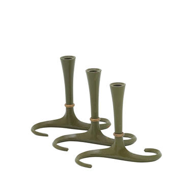 Set of three green iron and brass candle holders by Jens Quistgaard for Dansk 