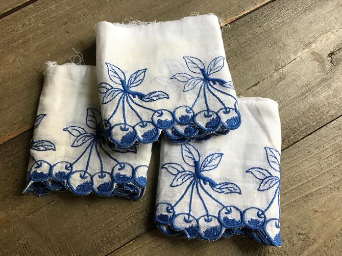 French Shelf Edging, Mantle Trim, Embroidered Blue Cherries, Country