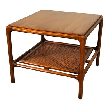 Mid-Century Modern End Table With Cane Botton Shelf / Nightstand 