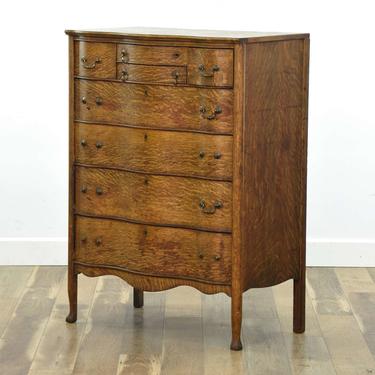 Antique Tiger Oak Serpentine Front Tall Dresser