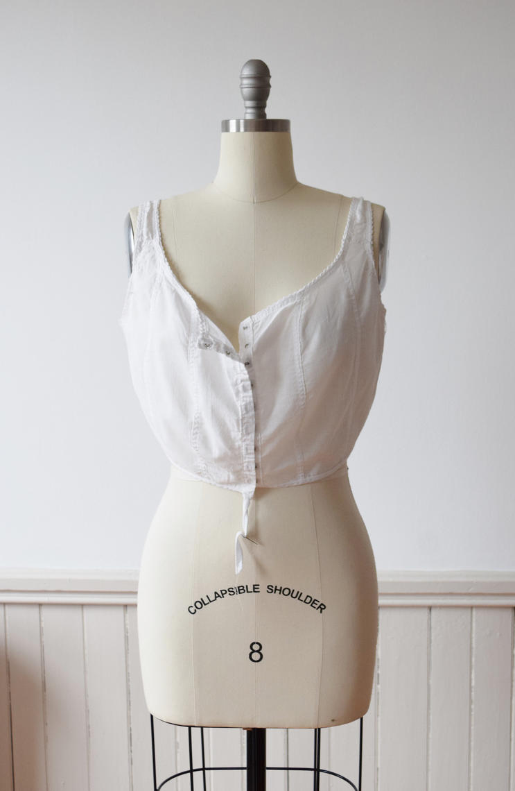 Edwardian Corset Cover, Cropped Camisole, Antique White Cotton Cami, L, We, McGee Vintage