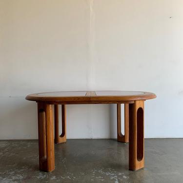 1970s sculpted oak and glass dining table 