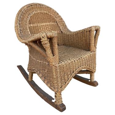 Rare Restored Child Size Woven Wicker Rocking Chair 