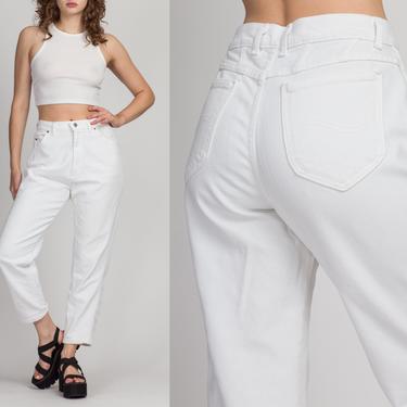 Vintage Lee Riders White Denim High Waist Jeans - Medium, 29&quot; | 80s 90s Tapered Leg Mom Jeans 