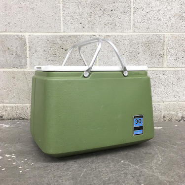 Vintage Cooler Retro 1960s Sears, Roebuck and Co + Avocado Green + Ice Box + Insulated + 30 Quart Capacity + Storage + Portable + Outdoors 