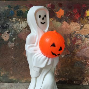 Vintage Blow Mold Ghost Holding Jack O Lantern, Empire Halloween Ghost With JOL, No Cord Included 