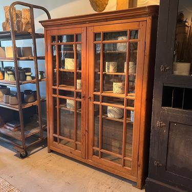 Vintage Glass Front Pine Cabinet
