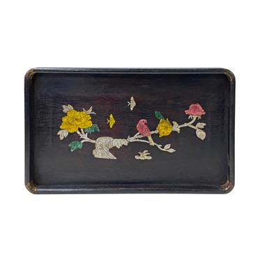 Chinese Rectangular Mother of Pearl Flower Birds Theme Wood Tray ws1877E 