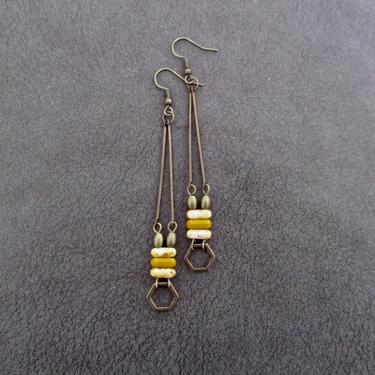 Minimalist yellow earrings, bronze mid century earrings, statement earrings, brutalist earrings, Afrocentric earrings, mustard geometric 
