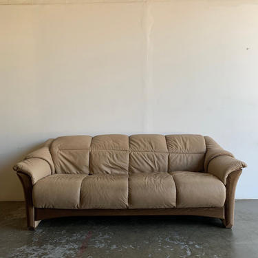 Ekornes Leather Sofa and Stool 