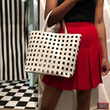 Vintage PRADA White Leather Lattice Basket Tote- Purse and Wallet RARE 