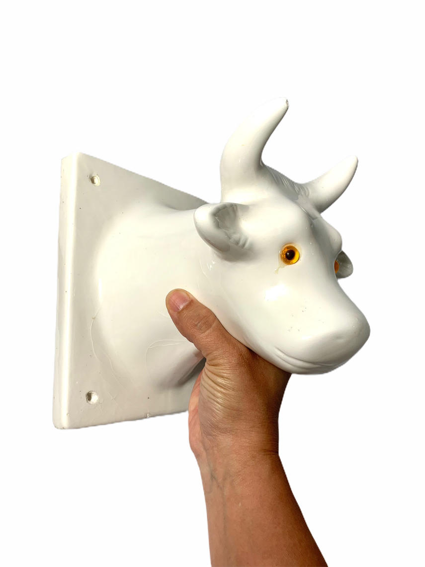 Vintage Ceramic Cow Towel, Large White Ceramic Cow Head Towel North
