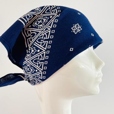Vintage 1970s Retro Bandana All Cotton Fast Color Head Neck Hair Scarf Kerchief Handkerchief Denim Blue #1 