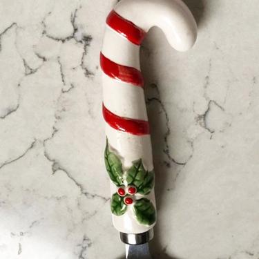 Vintage Stainless Steel Red and White Candy Cane Ceramic Handle Pie Cake Server w Box Japan by LeChalet
