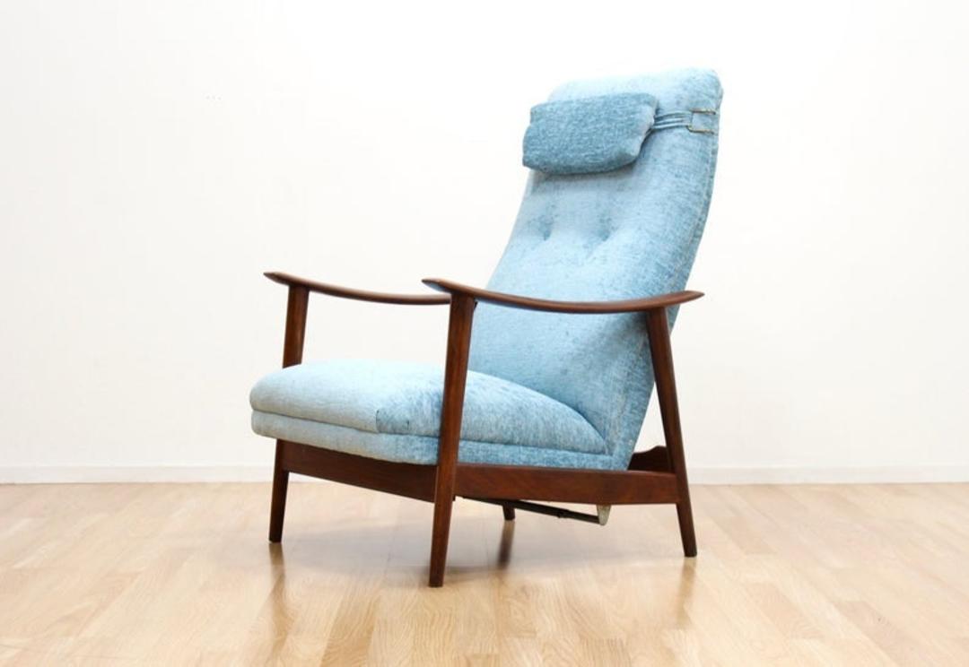 Danish Modern Hi Back Recliner Easy Chair by Arnt Lande Sputnik