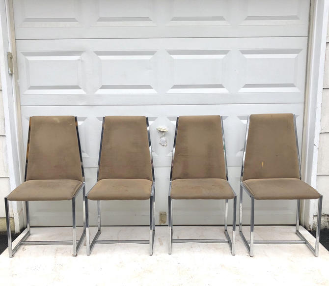 Set Of Italian Modern Dining Chrome Dining Chairs By
