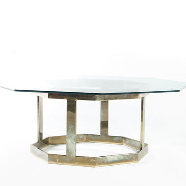 Brass Octagonal Coffee Table with a Glass Top in the Manner of Milo Baughman 