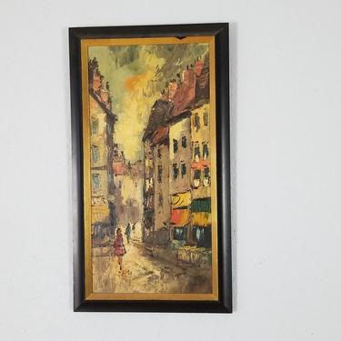 Vintage Onstenk Mid-Century Modern Cityscape Original Oil on Canvas Painting. 