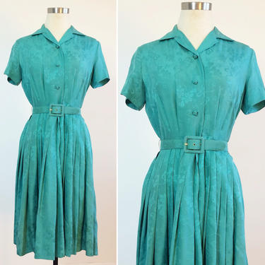 1950s Teal Satin Dress / Womens Dress Medium / Green Satin Dress M / Asian Dress / Hong Kong 